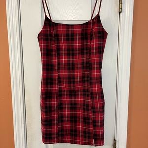 Women’s red/black/white plaid mini Forever 21 dress, sz S